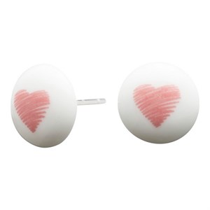 Weiße Porzellan-Ohrringe mit rosa Herz - 399 037